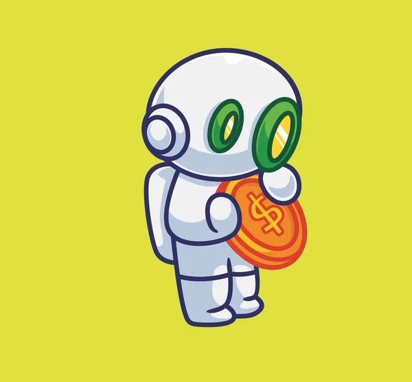 Cute Astronaut Robot Holding Money Coin Dollar Isolated Cartoon Person — Stockový vektor