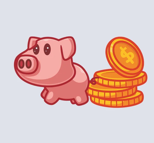 Cute Piggy Bank Collect Pile Money Coin Isolated Cartoon Object — 스톡 벡터