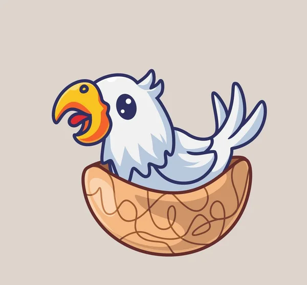 Cute White Parrot His Home Nest Isolated Cartoon Animal Nature — Image vectorielle