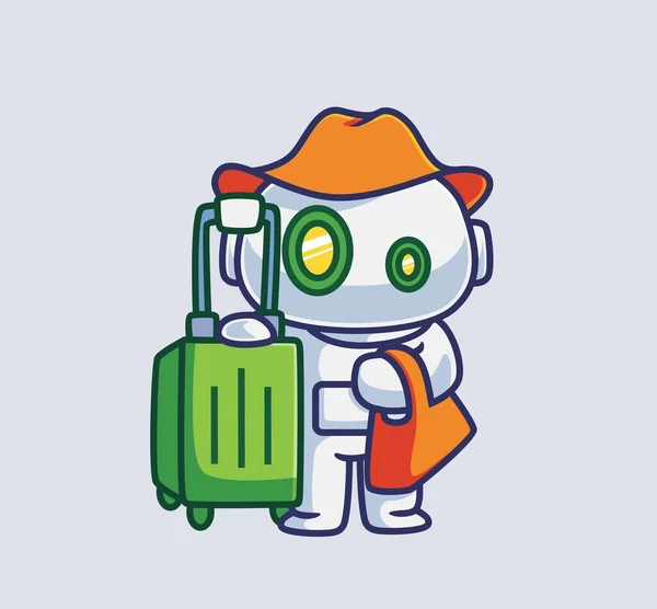 Cute Astronaut Robot Vacation Suitcase Hat Isolated Cartoon Person Illustration — Wektor stockowy