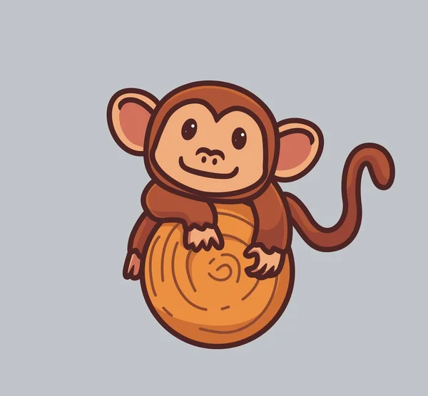 Cute Monkey Hanging Tree Isolated Cartoon Animal Nature Illustration Flat — ストックベクタ