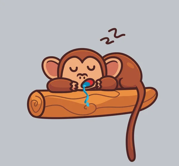 Cute Monkey Sleeping Nap Tree Isolated Cartoon Animal Nature Illustration — Wektor stockowy