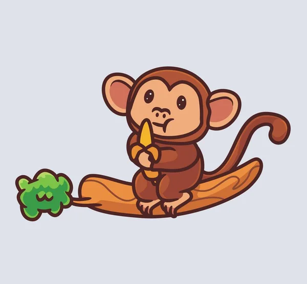 Cute Monkey Eating Banana Fruit Tree Isolated Cartoon Animal Nature — ストックベクタ