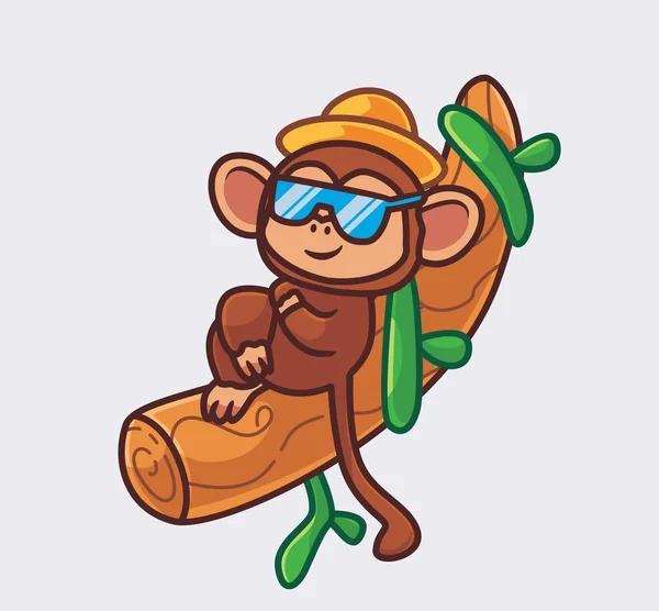 Cute Monkey Relax Summer Vacation Holiday Isolated Cartoon Animal Nature — Image vectorielle