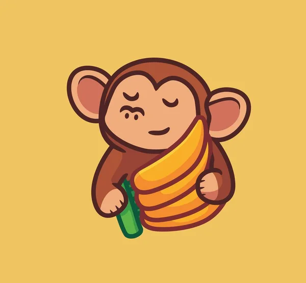 Cute Monkey Happy His Banana Fruit Isolated Cartoon Animal Nature — Vettoriale Stock