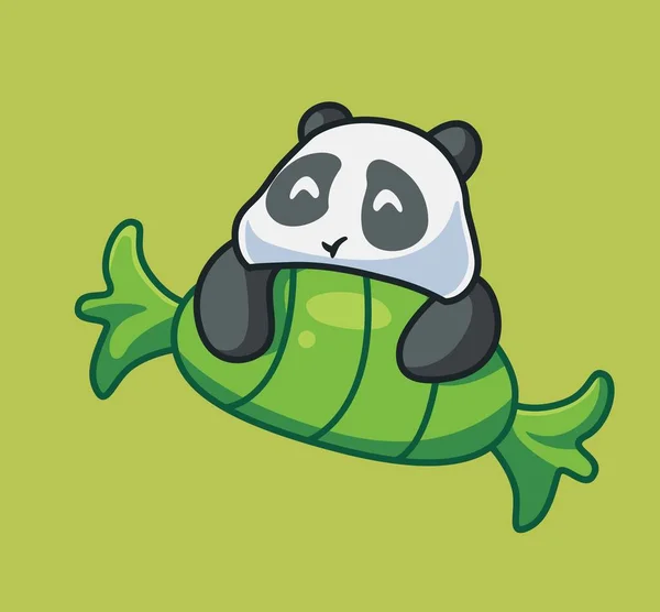 Cute Panda Get Green Candy Isolated Cartoon Animal Nature Illustration Grafiche Vettoriali