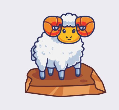 cute goat with big horn. isolated cartoon animal nature illustration. Flat Style suitable for Sticker Icon Design Premium Logo vector. Mascot Character