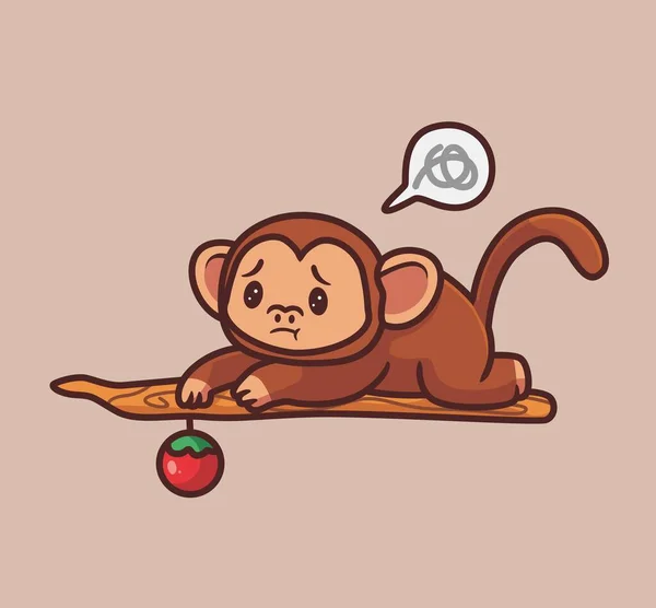 Cute Monkey Want Take Apple Tree Isolated Cartoon Animal Nature —  Vetores de Stock