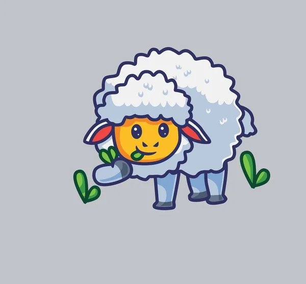 Cute Sheep Eating Grass Alone Isolated Cartoon Animal Nature Illustration — Wektor stockowy