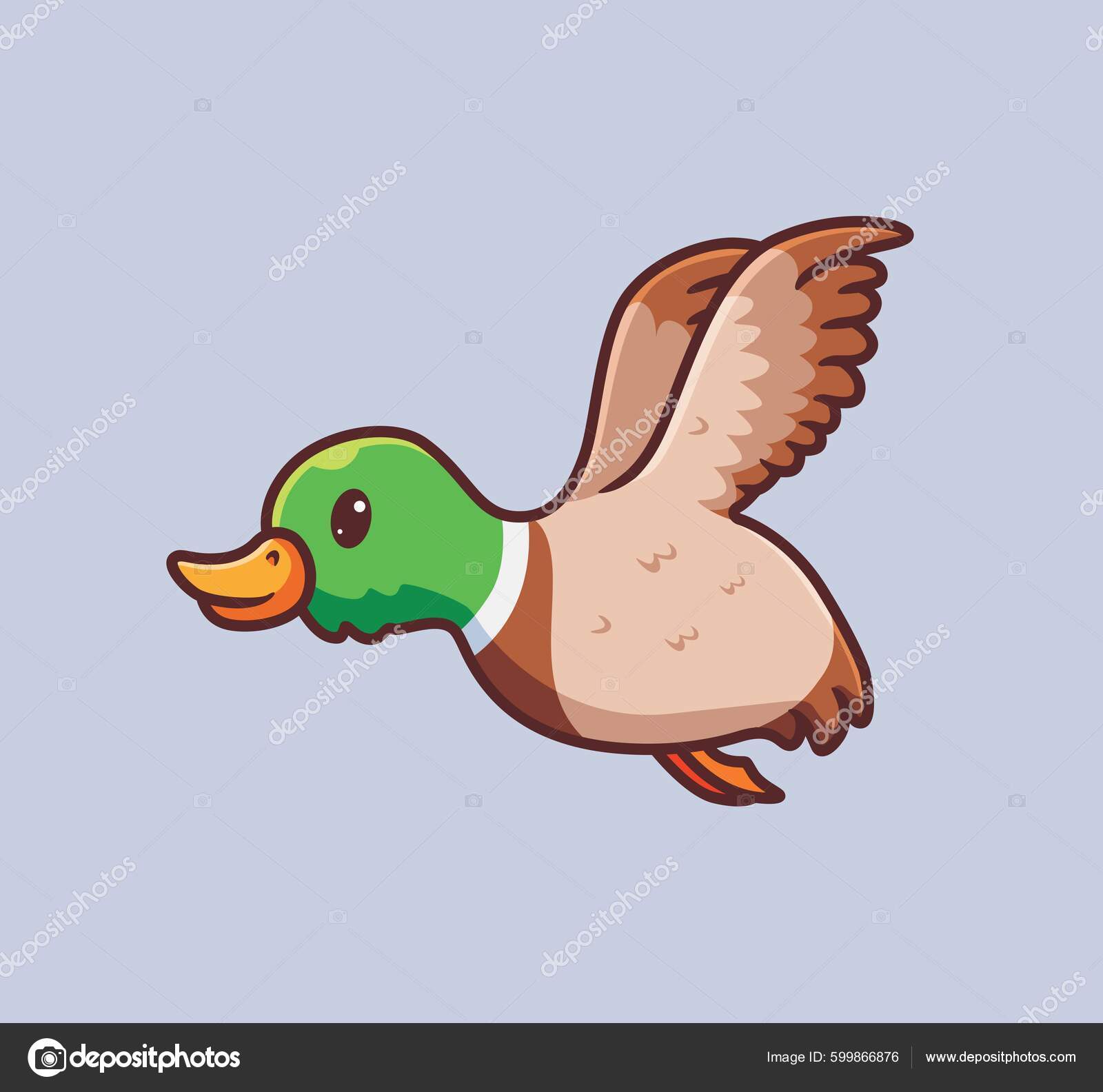 Cute Duck Flying Isolated Cartoon Animal Nature Illustration Flat Style