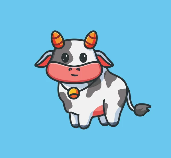 Cute Cow Bell Neck Isolated Cartoon Animal Nature Illustration Flat — ストックベクタ