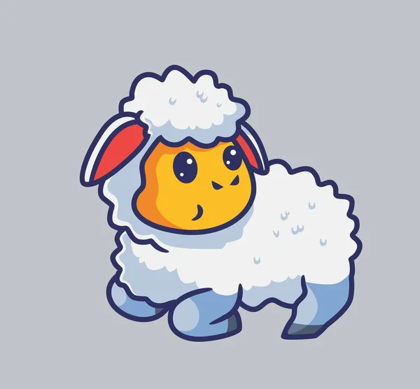 Cute Sheep Sitting Ground Isolated Cartoon Animal Nature Illustration Flat — ストックベクタ