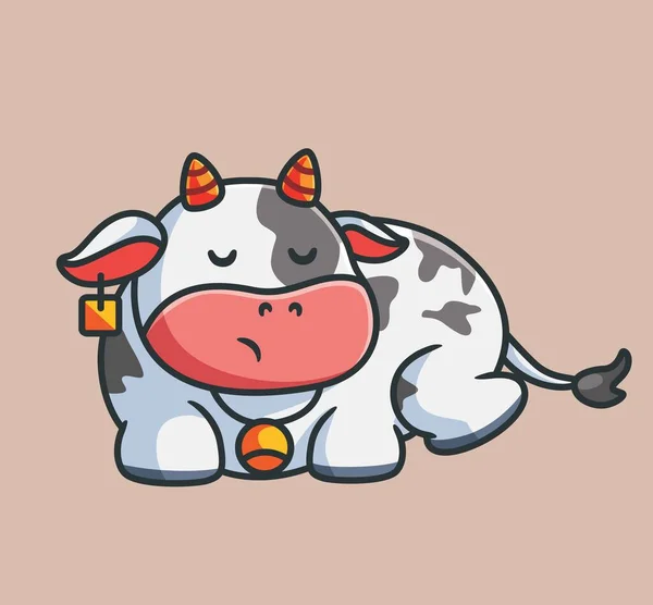 Cute Cow Sleeping Isolated Cartoon Animal Nature Illustration Flat Style — Stockvector