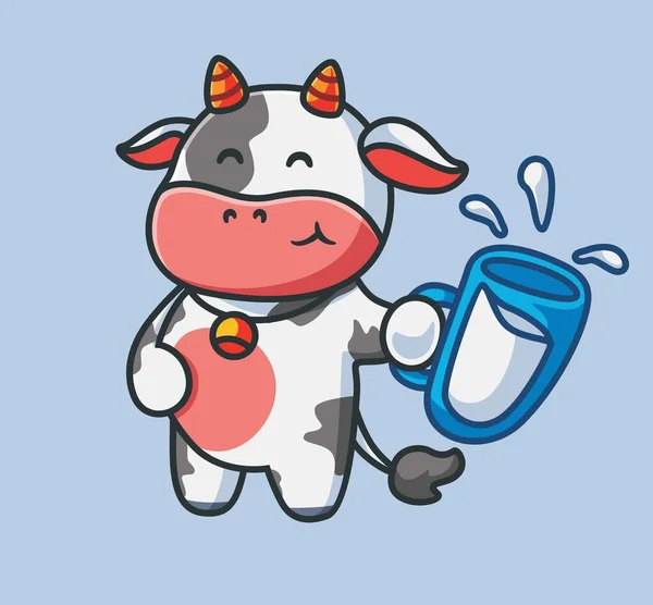 Cute Cow Drinking Milk Glass Isolated Cartoon Animal Nature Illustration — ストックベクタ