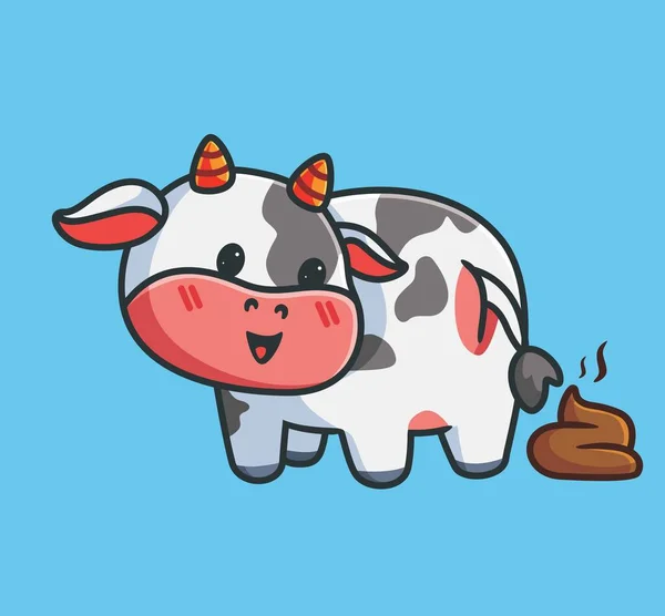 Cute Cow Looking His Feces Isolated Cartoon Animal Nature Illustration — Stockový vektor