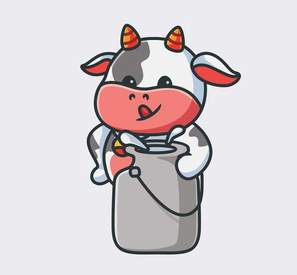 Cute Cow Fill Milk Keg Isolated Cartoon Animal Nature Illustration — ストックベクタ