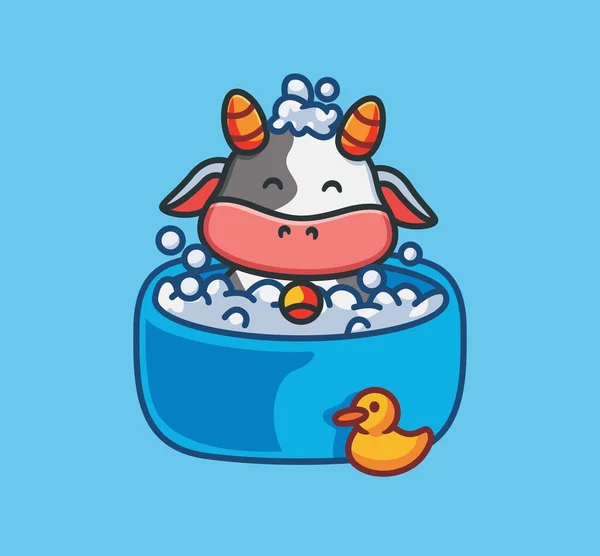 Cute Cow Bathing Tub Isolated Cartoon Animal Nature Illustration Flat — Wektor stockowy