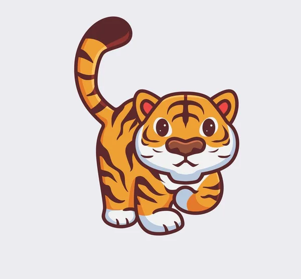 Cute Tiger Walking Isolated Cartoon Animal Nature Illustration Flat Style — Stok Vektör