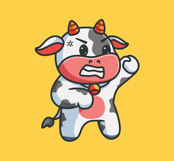 Cute Cow Angry Expression Isolated Cartoon Animal Nature Illustration Flat — ストックベクタ