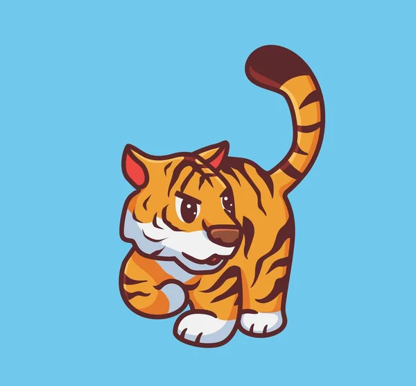 Cute Tiger Walking Isolated Cartoon Animal Nature Illustration Flat Style — Stok Vektör