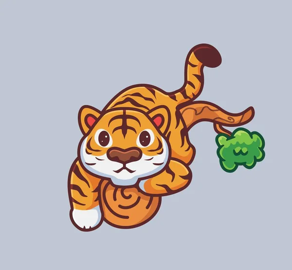 Cute Tiger Tree Isolated Cartoon Animal Nature Illustration Flat Style — Image vectorielle