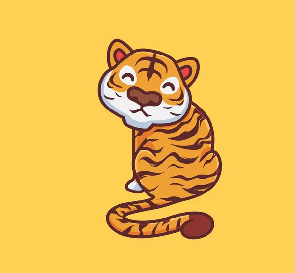 Cute Tiger Sitting Smile Isolated Cartoon Animal Nature Illustration Flat — Stok Vektör