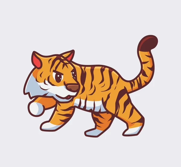 Cute Tiger Looking Isolated Cartoon Animal Nature Illustration Flat Style — Stockvector