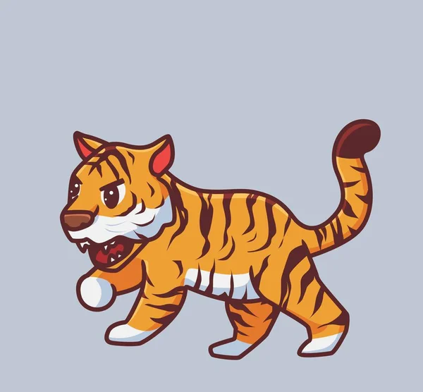 Cute Tiger Roaming Isolated Cartoon Animal Nature Illustration Flat Style — Stock Vector