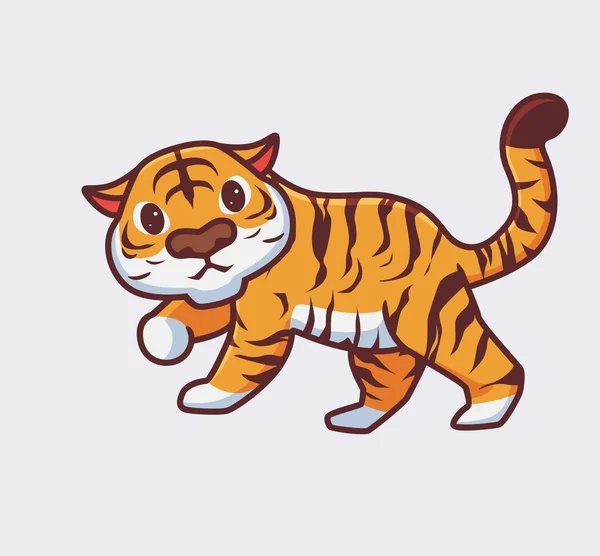 Cute Tiger Walk Slowly Isolated Cartoon Animal Nature Illustration Flat — Stok Vektör