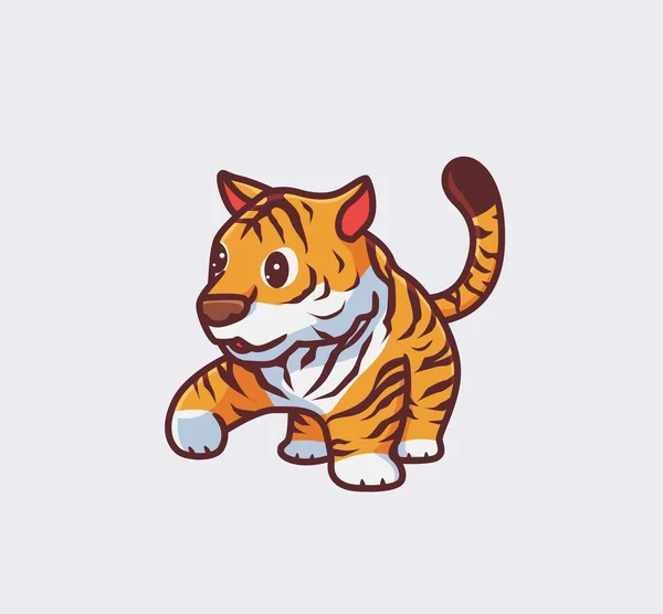 Cute Tiger Walking First Step Isolated Cartoon Animal Nature Illustration — Stok Vektör