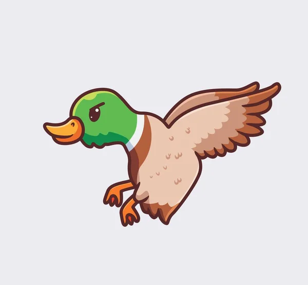 Cute Duck Flying Landing Isolated Cartoon Animal Nature Illustration Flat — Archivo Imágenes Vectoriales
