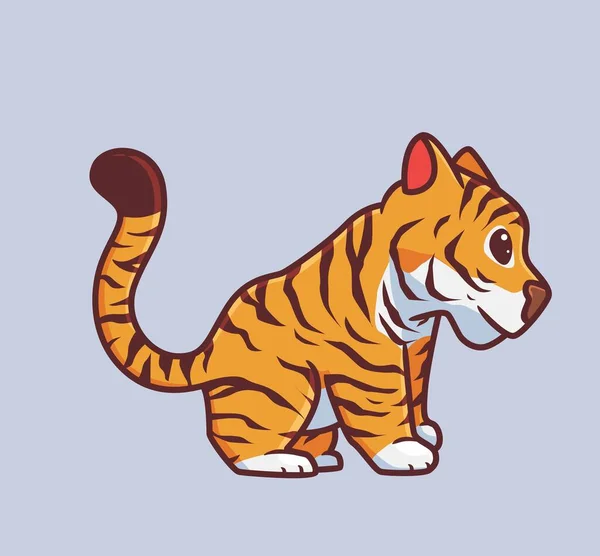 Cute Tiger Sitting Isolated Cartoon Animal Nature Illustration Flat Style — Wektor stockowy