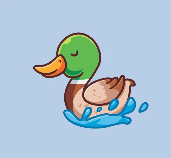 Cute Duck Swimming Water Isolated Cartoon Animal Nature Illustration Flat — Archivo Imágenes Vectoriales