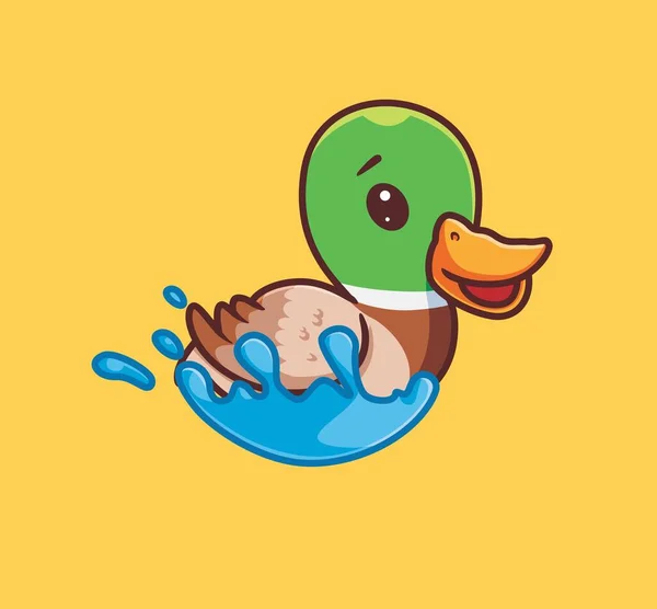 Cute Duck Swimming Isolated Cartoon Animal Nature Illustration Flat Style — Stock Vector