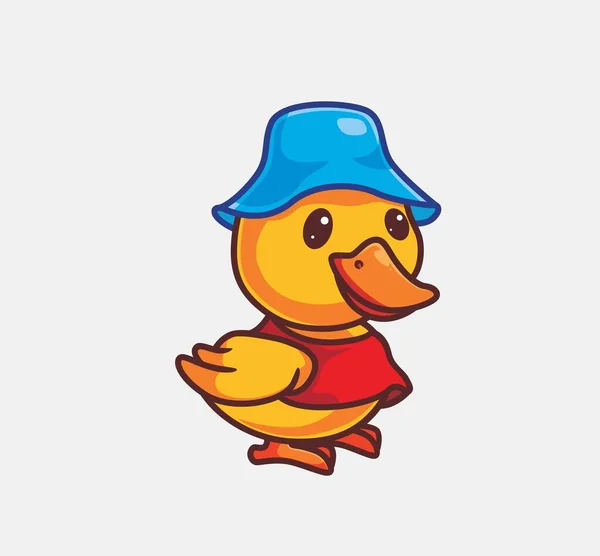 Cute Yellow Duck Wearing Clothes Hat Isolated Cartoon Animal Nature — Stock Vector