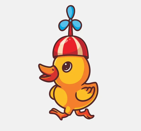 Cute Yellow Duck Wearing Hat Toy Isolated Cartoon Animal Nature — Vector de stock