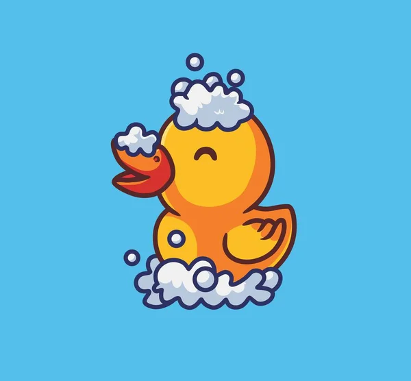 Cute Yellow Duck Take Bath Isolated Cartoon Animal Nature Illustration — Stock Vector