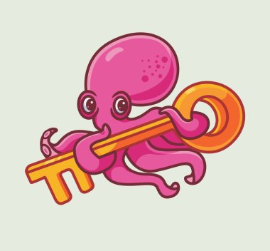 Cute octopus keep the key. isolated cartoon animal illustration. Flat Style Sticker Icon Design Premium Logo vector. Mascot Character
