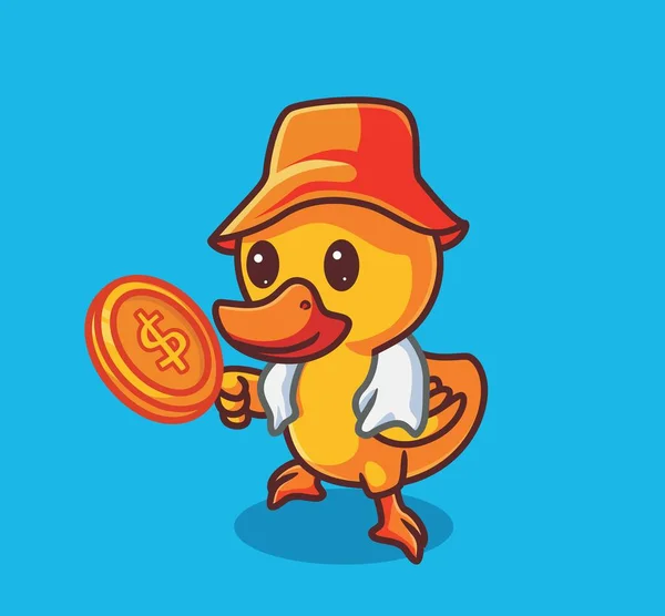 Cute Duck Working Hard Get Money Isolated Cartoon Animal Nature — Wektor stockowy