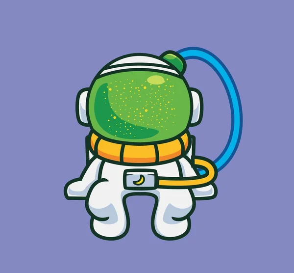 Cute Green Astronaut Sitting Isolated Cartoon Person Illustration Flat Style — Wektor stockowy