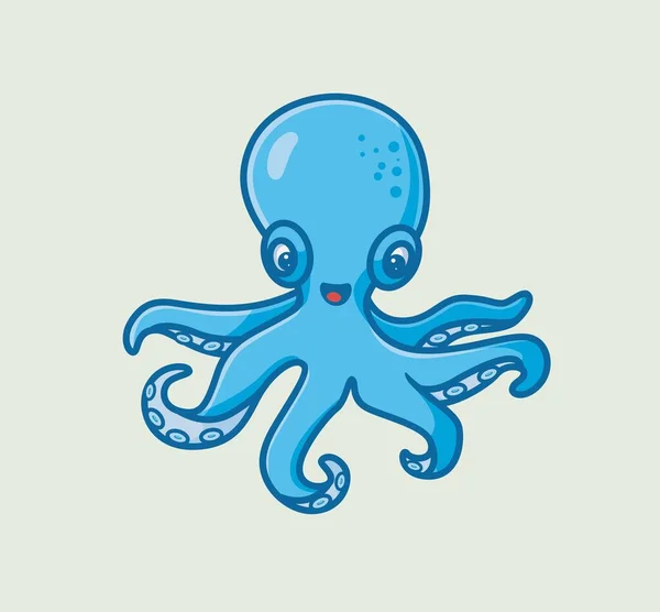 Cute Blue Octopus Happy Isolated Cartoon Animal Nature Illustration Flat — Image vectorielle