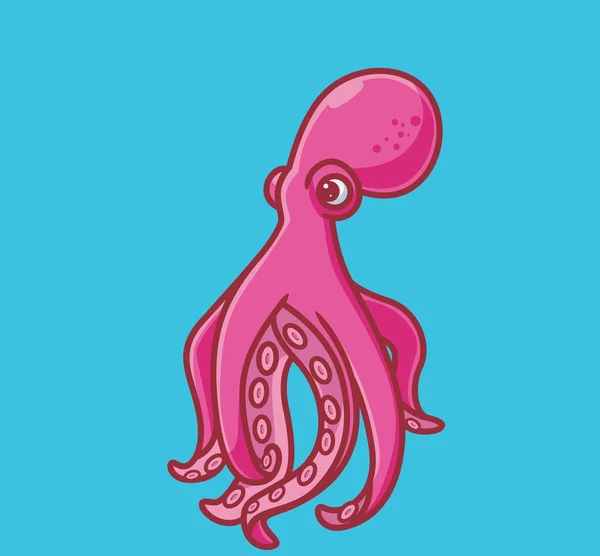 Cute Pink Octopus Isolated Cartoon Animal Nature Illustration Flat Style - Stok Vektor