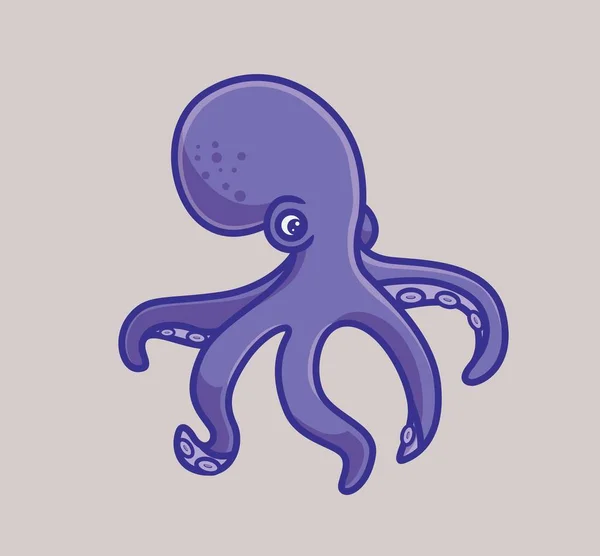 Милый Фиолетовый Осьминог Спокойный Иллюстрация Природы Животных Вектор Логотипа Flat — стоковый вектор