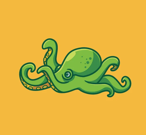 Cute Green Octopus Walking Isolated Cartoon Animal Illustration Flat Style — Vetor de Stock