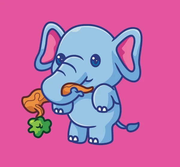 Cute Elephant Break Tree Branches Food Isolated Cartoon Animal Illustration — Vector de stock