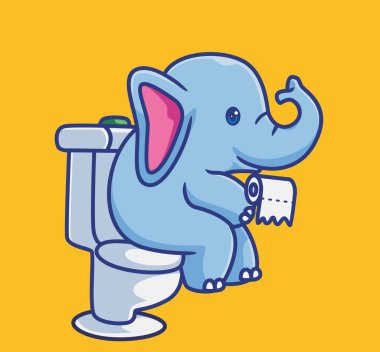 cute elephant using toilet tissue. isolated cartoon animal illustration. Flat Style Sticker Icon Design Premium Logo vector. Mascot Character