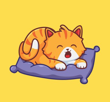 cute cat yawn on pillow. isolated cartoon animal illustration. Flat Style Sticker Icon Design Premium Logo vector. Mascot Character