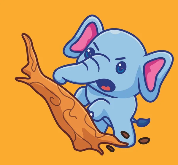 Cute Elephant Breaking Tree Angry Isolated Cartoon Animal Illustration Flat — Vector de stock