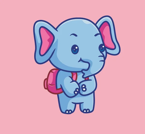 Cute Baby Elephant Elementary School Isolated Cartoon Animal Illustration Flat — Vector de stock