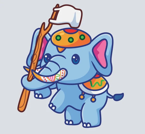cute elephant carnival bring a flag. isolated cartoon animal illustration. Flat Style Sticker Icon Design Premium Logo vector. Mascot Character